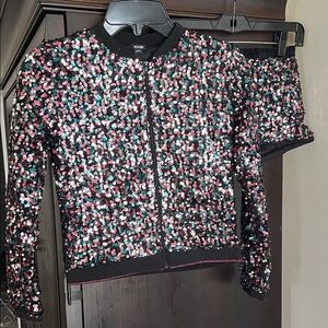 Sparkling Kids Sequin Jacket and Skirt Set - Black and Multicolor